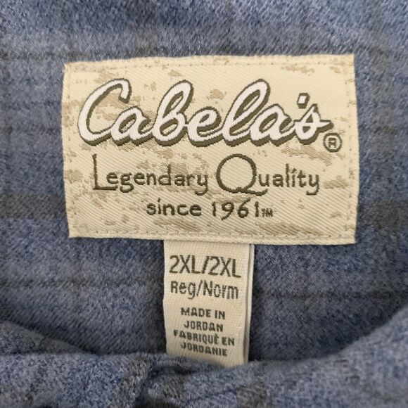 Cabelas Shirt Men XXL Plaid Long Sleeve Nylon Polyester Fuzzy Flannel Blue Plaid - Picture 2 of 7